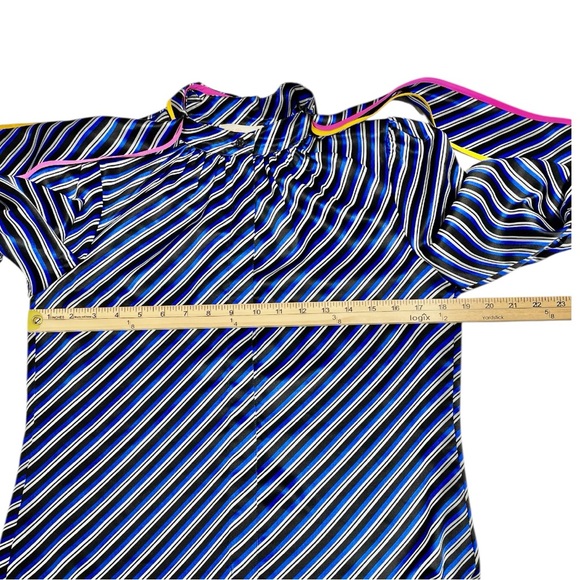 Tory Burch Silk Blue Striped Tie Neck long Sleeves Blouse Size 6 - Picture 9 of 16